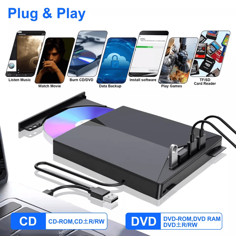 7IN1 Slim External CD DVD Drive USB 30 Burner Reader Writer Player For Laptop And PC 3