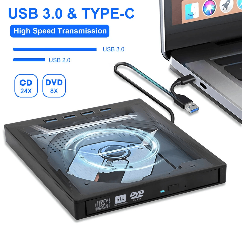 7IN1 Slim External CD DVD Drive USB 30 Burner Reader Writer Player For Laptop And PC 2