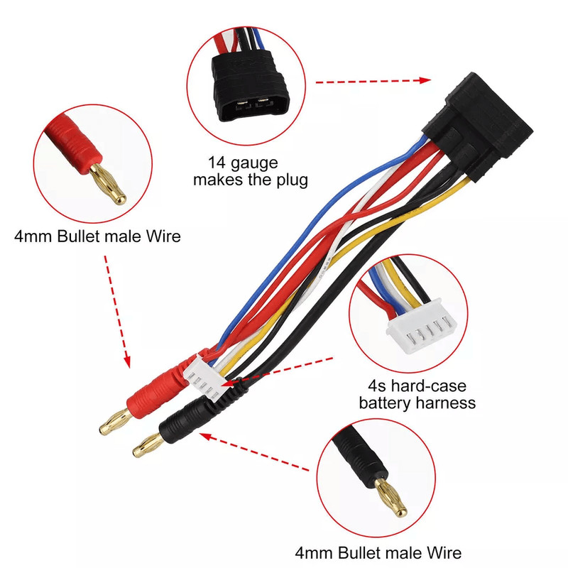 4S3S RC Lipo Battery Bullet Connector Cable Adapter For Traxxas TRX Cars 4mm Banana Plug 14AWG JSTX 3