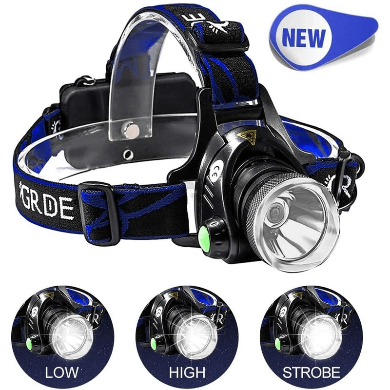Tactical Rechargeable Headlamp LED Zoomable Bright Head Light Waterproof Outdoor Hiking Work Lamp 0