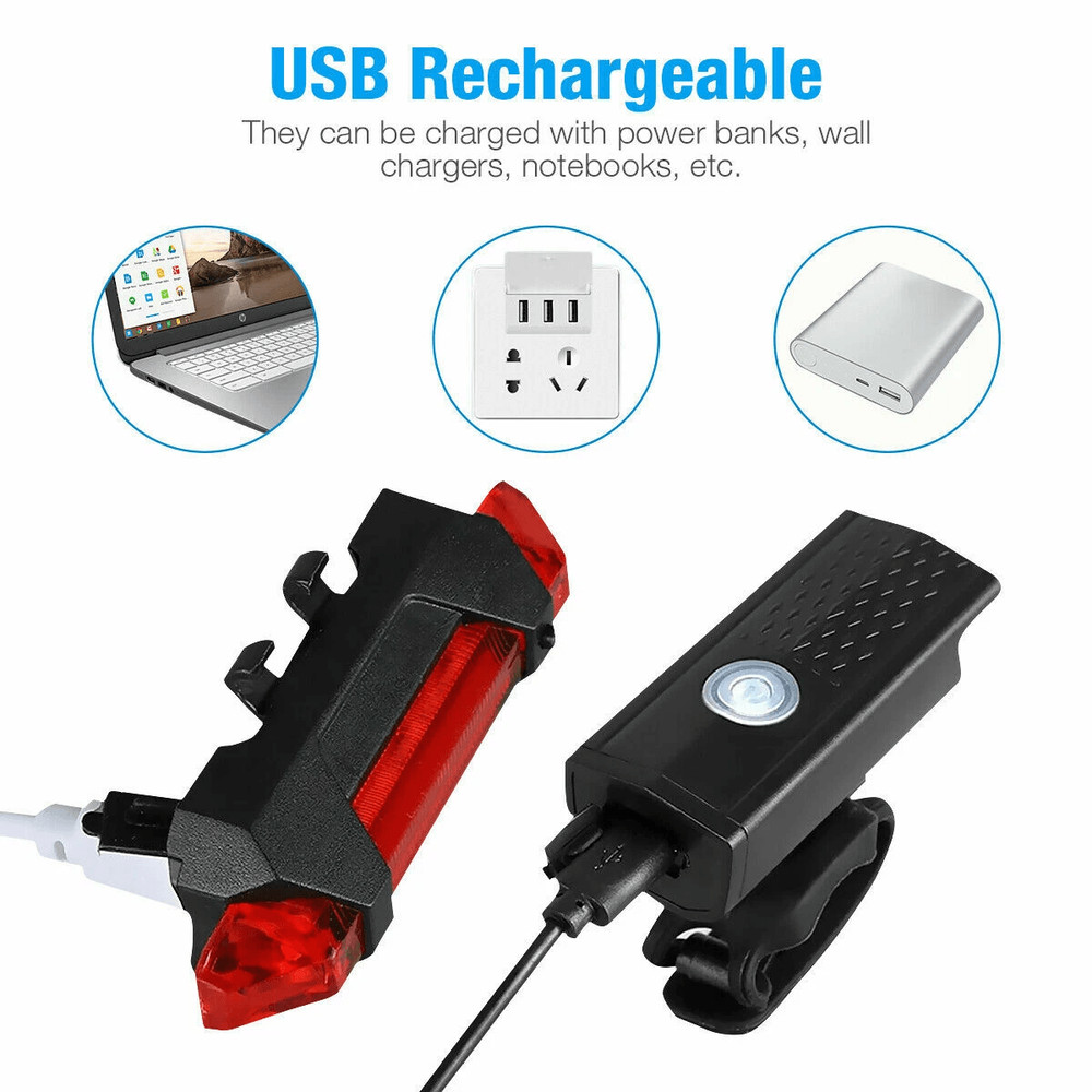 Cycling Front Rear Lamp Set USB Rechargeable LED Bike Headlight  Taillight With Multiple Modes 2