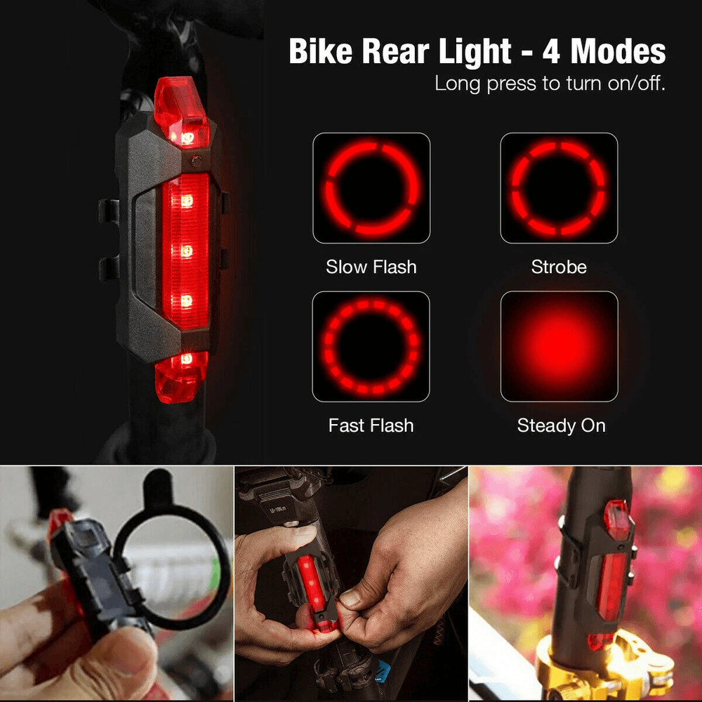Cycling Front Rear Lamp Set USB Rechargeable LED Bike Headlight  Taillight With Multiple Modes 4