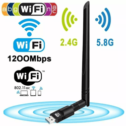 wireless usb wifi adapter dongle dual band, high speed for pc, laptop, mac, external antenna for long-range signal