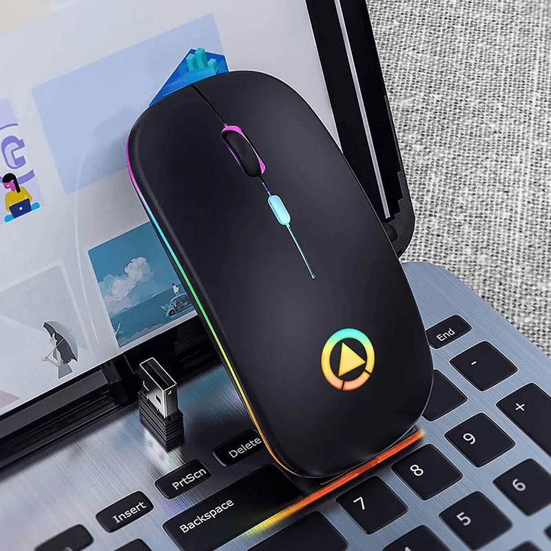 Ultra Slim Wireless Optical Mouse USB Rechargeable Silent Click RGB Cordless Mice For PC Laptop Mac 9
