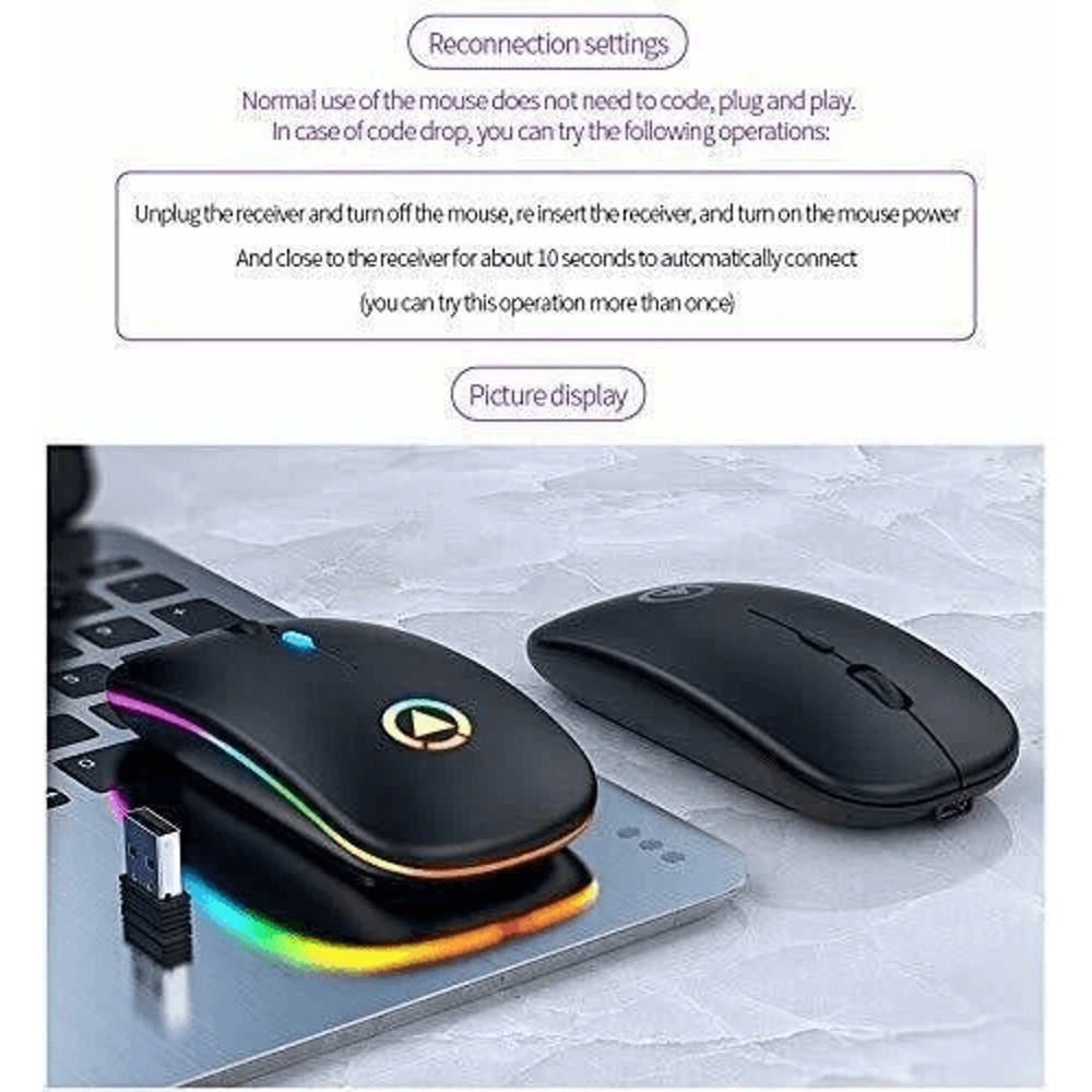 Ultra Slim Wireless Optical Mouse USB Rechargeable Silent Click RGB Cordless Mice For PC Laptop Mac 8