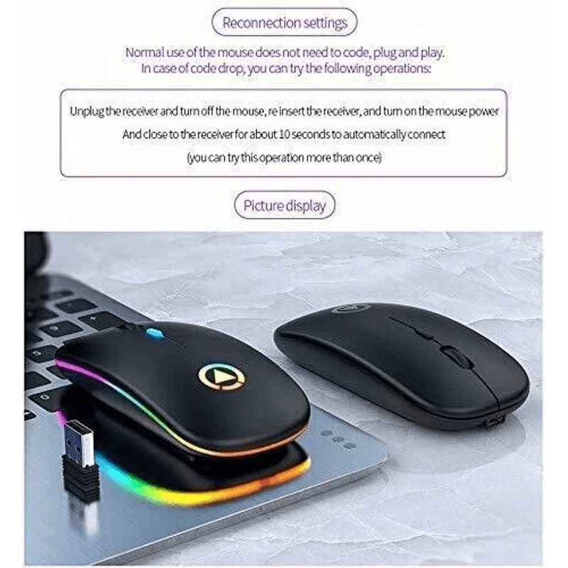 Ultra Slim Wireless Optical Mouse USB Rechargeable Silent Click RGB Cordless Mice For PC Laptop Mac 8