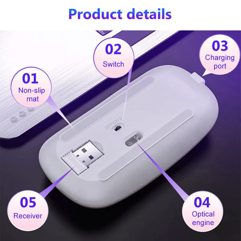 Ultra Slim Wireless Optical Mouse USB Rechargeable Silent Click RGB Cordless Mice For PC Laptop Mac 6