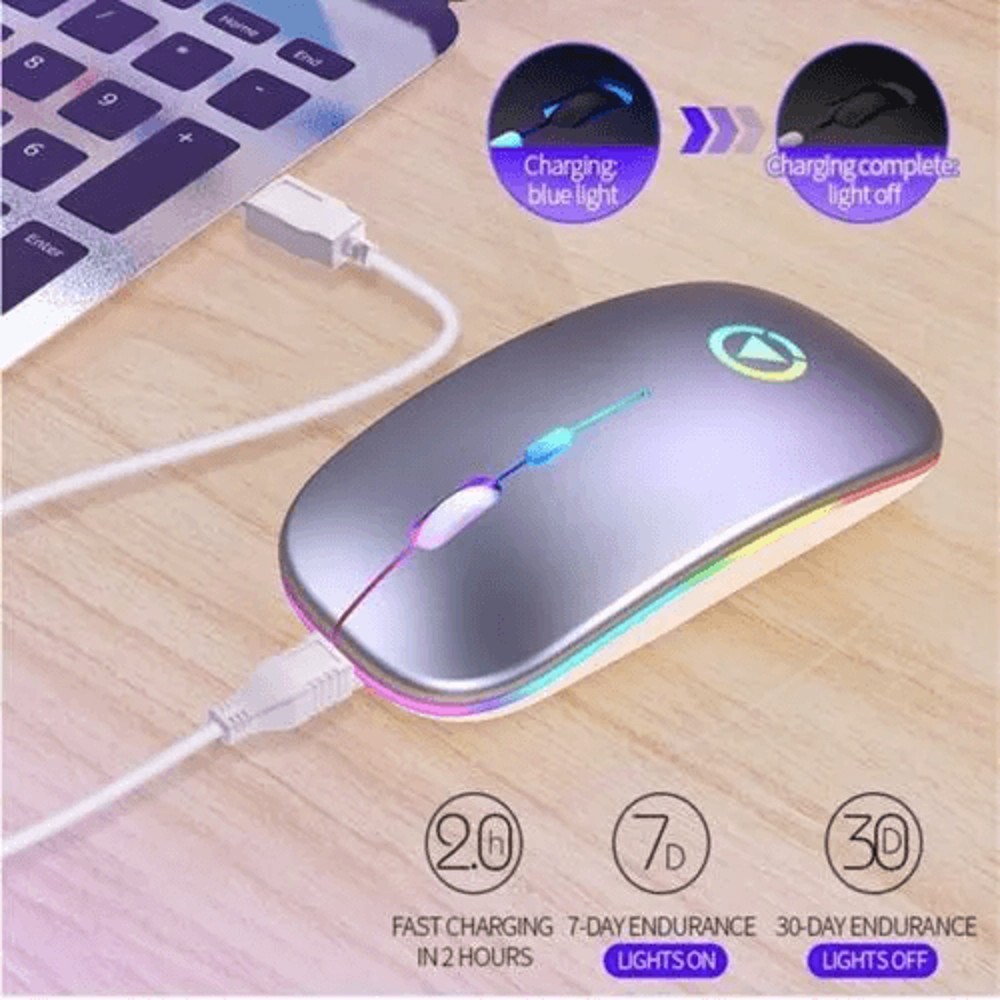Ultra Slim Wireless Optical Mouse USB Rechargeable Silent Click RGB Cordless Mice For PC Laptop Mac 7