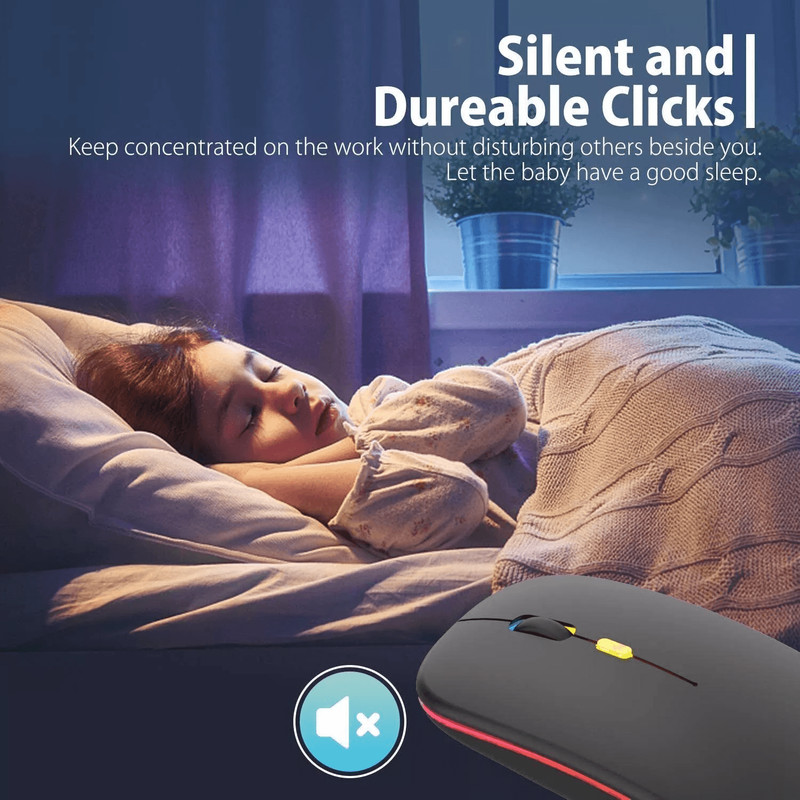 Ultra Slim Wireless Optical Mouse USB Rechargeable Silent Click RGB Cordless Mice For PC Laptop Mac 4