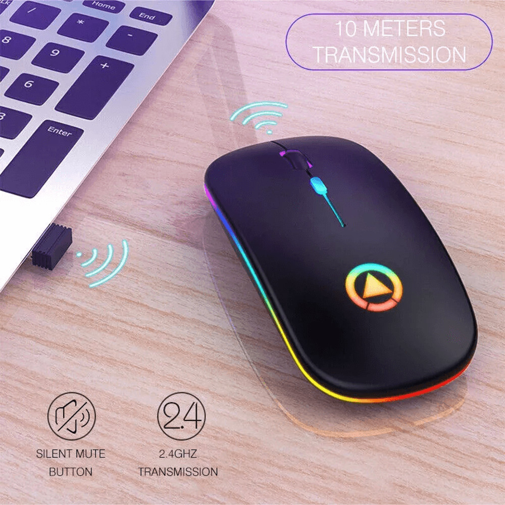 Ultra Slim Wireless Optical Mouse USB Rechargeable Silent Click RGB Cordless Mice For PC Laptop Mac 1