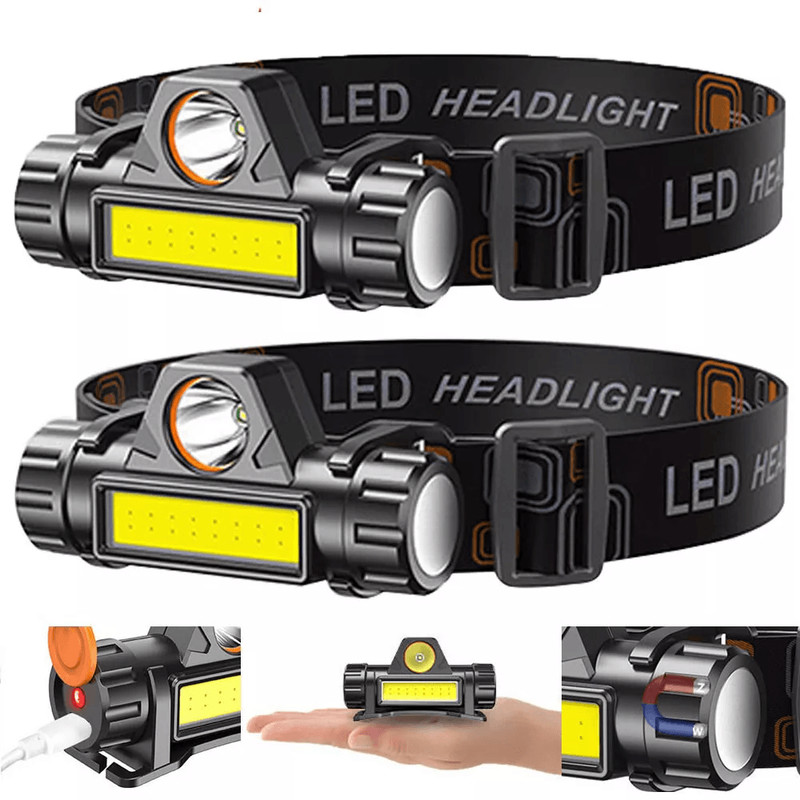 USB Rechargeable Waterproof LED Headlamp 990W XPE COB Headlight For Outdoor Use 0