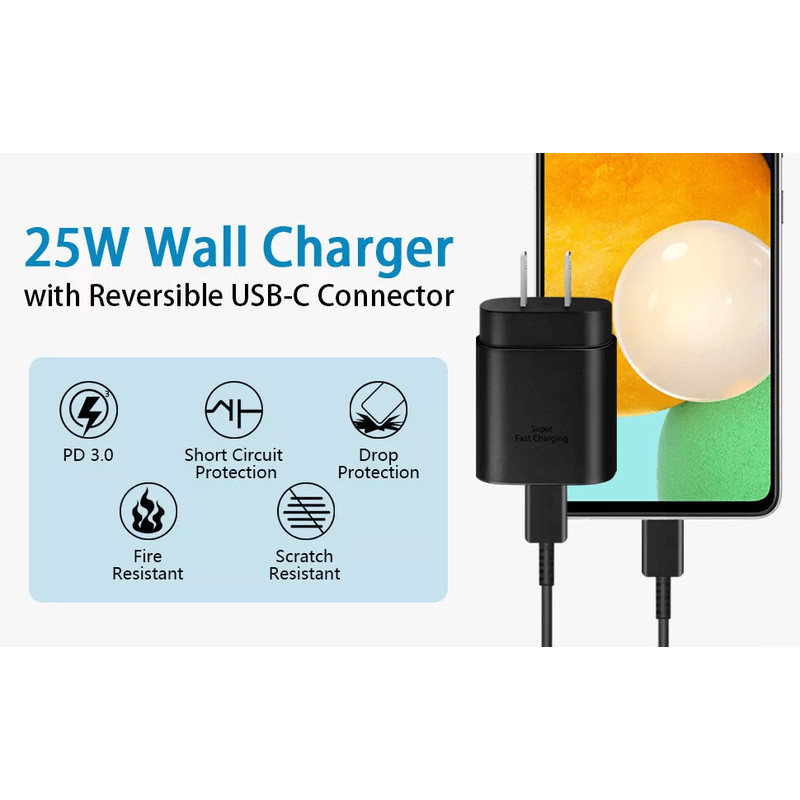 25W USBC Super Fast Wall Charger 6FT USBC Cable For Samsung Galaxy S20 S21 S22 Tab A71 A51 S8 S9 S1 1