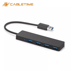 usb 3.0 hub 4-port adapter charger, ultra slim superspeed data splitter for laptop, pc, desktop plug high speed expander