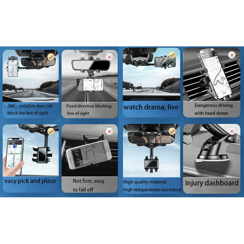 Car Phone Holder Rearview Mirror Mount Rotatable Retractable Universal GPS Holder For Cars Adjusta 6