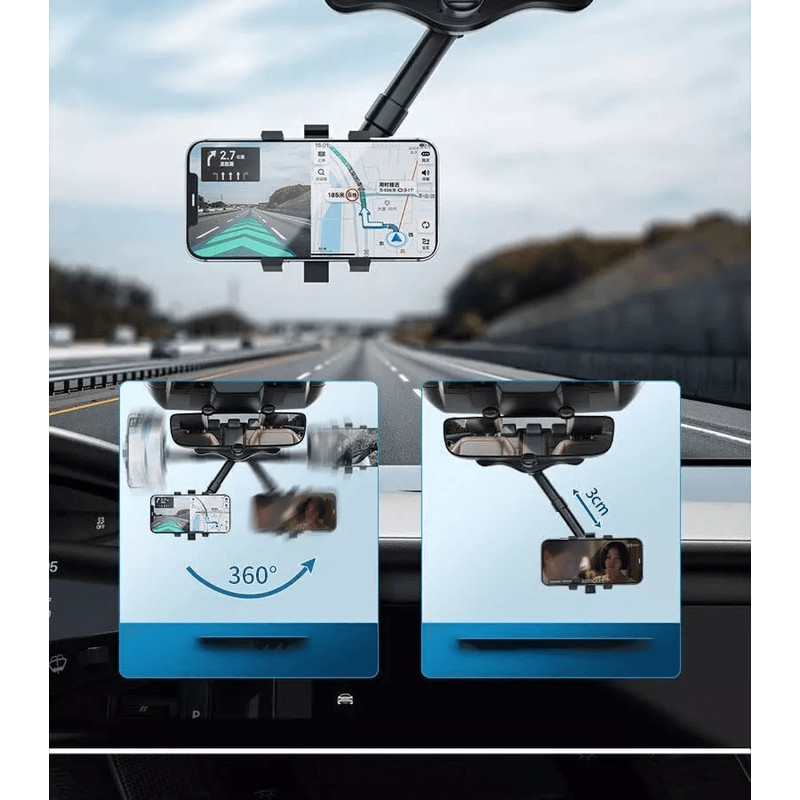 Car Phone Holder Rearview Mirror Mount Rotatable Retractable Universal GPS Holder For Cars Adjusta 3