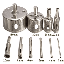 diamond hole saw drill bit set, electroplated cutter for glass, tile, porcelain, and ceramic drilling