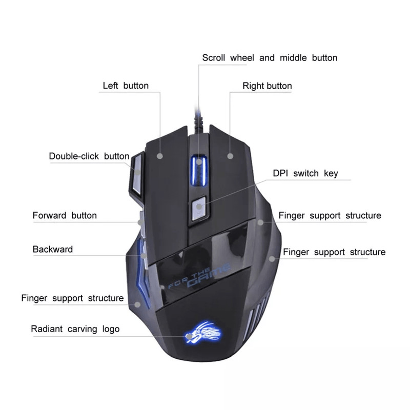 HighPerformance Gaming Mouse USB Wired With LED Breathing Fire Button DPI Switch For PC Comfortable 3