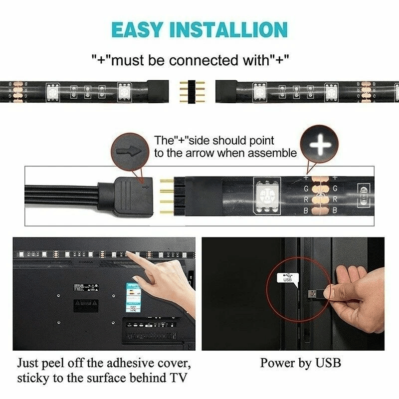 5V USB LED Strip Lights TV Backlight 5050 RGB Colour Changing With 24Key Remote Control For Home  G 6