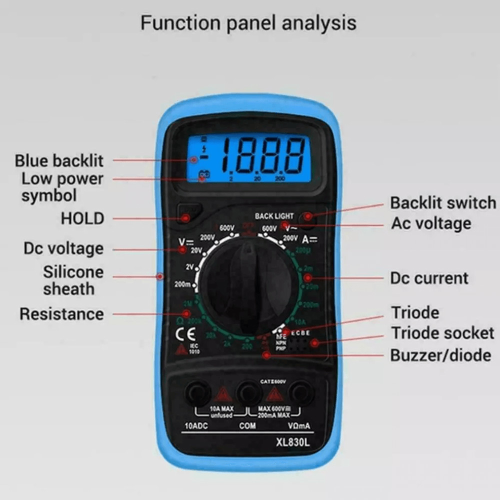 Digital Multimeter AC DC Voltmeter Ammeter Ohmmeter Volt Tester Meter Handheld Auto Range Electrica 4