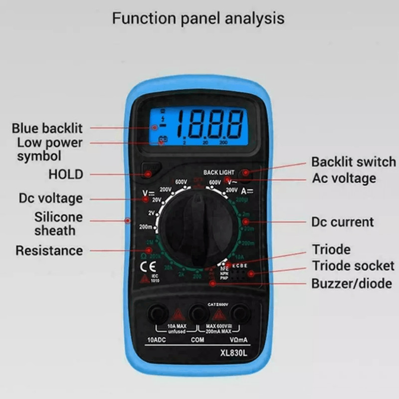 Digital Multimeter AC DC Voltmeter Ammeter Ohmmeter Volt Tester Meter Handheld Auto Range Electrica 4