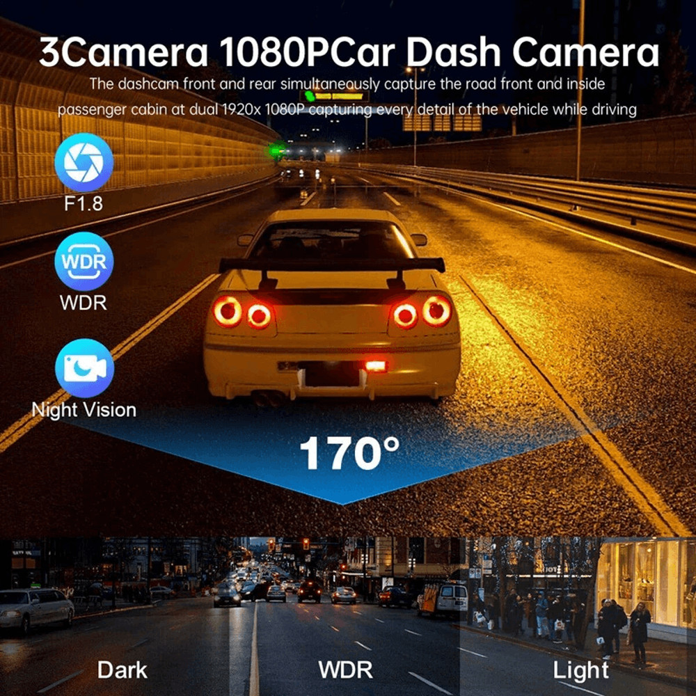 Car Dual Lens Dash Cam HD 1080P FrontRearInside Video Recorder Camera GSensor For AllRound Protecti 20