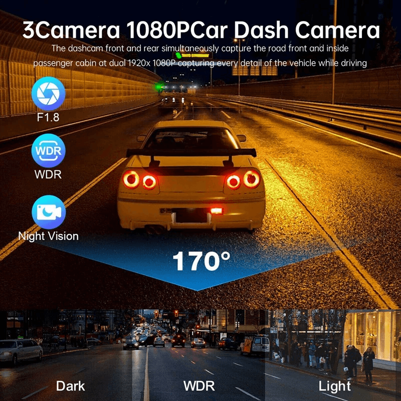 Car Dual Lens Dash Cam HD 1080P FrontRearInside Video Recorder Camera GSensor For AllRound Protecti 20