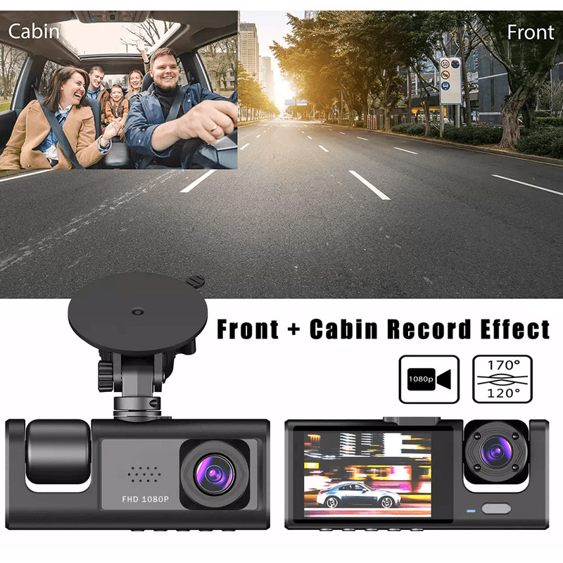 Car Dual Lens Dash Cam HD 1080P FrontRearInside Video Recorder Camera GSensor For AllRound Protecti 5