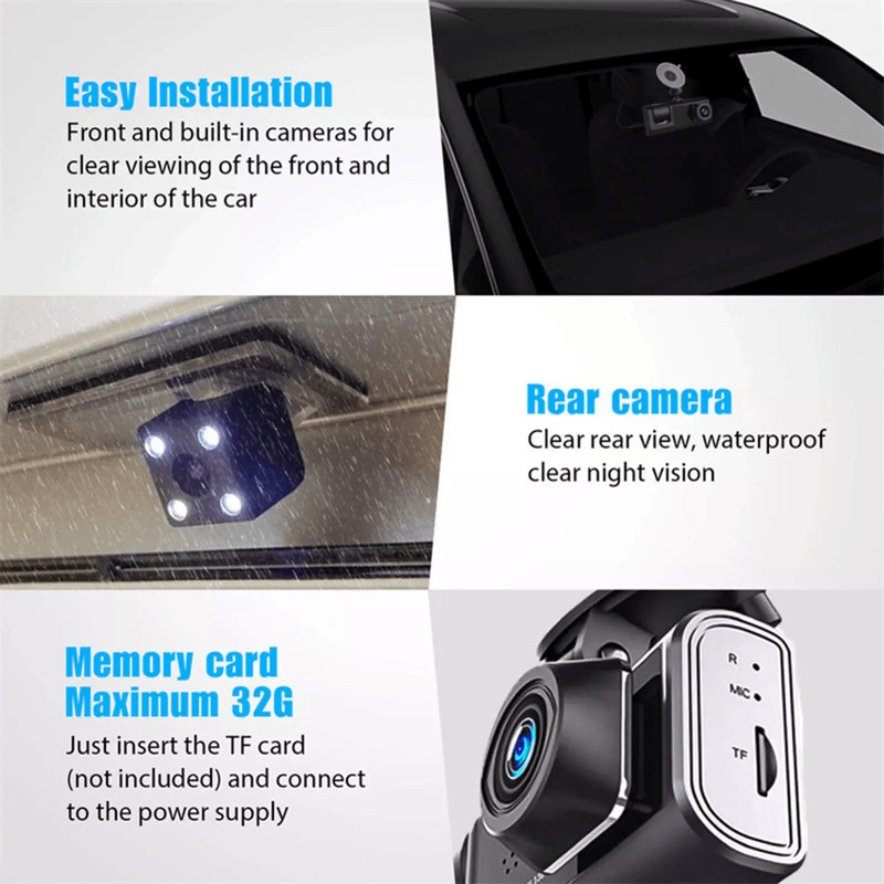 Car Dual Lens Dash Cam HD 1080P FrontRearInside Video Recorder Camera GSensor For AllRound Protecti 7