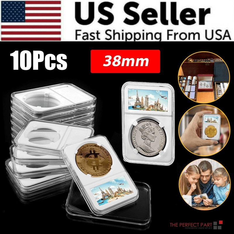 10pcs Coin Display Slabs 38mm Storage Holders For MORGAN PEACE Silver Dollars Coin Protection Cases