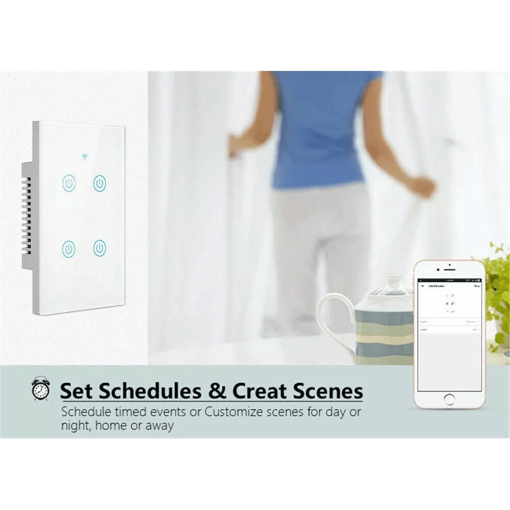Gang WiFi Smart Wall Touch Light Switch Glass Panel Compatible With Alexa Google Assistant Remote C 2