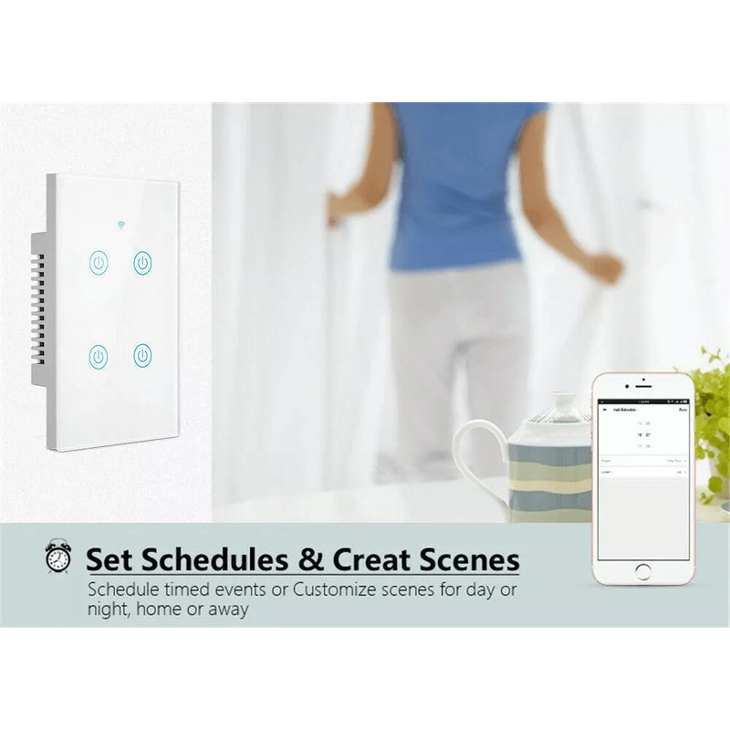Gang WiFi Smart Wall Touch Light Switch Glass Panel Compatible With Alexa Google Assistant Remote C 2