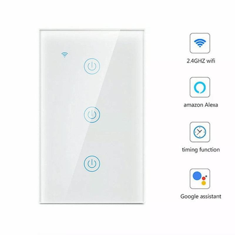 Gang WiFi Smart Wall Touch Light Switch Glass Panel Compatible With Alexa Google Assistant Remote C 11
