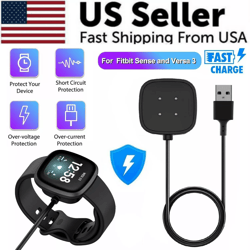 wireless charger for fitbit sense versa usb fast charging dock cable replacement, tangle-free smartwatch cord