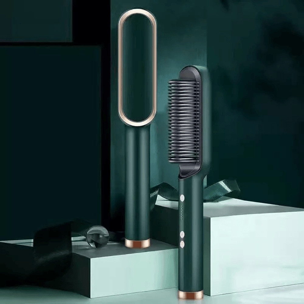 2in1 Hair Straightener Brush  Curler  Electric Hot Comb With Adjustable Heat Settings For FrizzFree 9