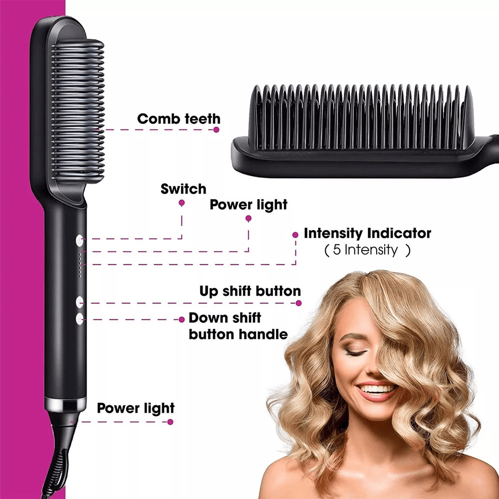 2in1 Hair Straightener Brush  Curler  Electric Hot Comb With Adjustable Heat Settings For FrizzFree 6