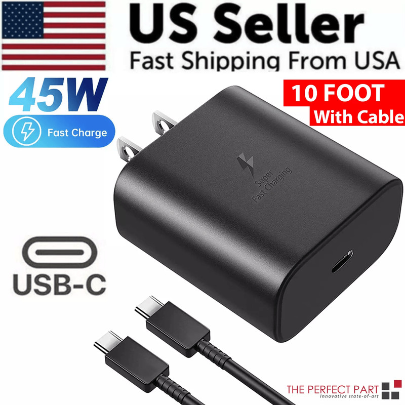 45W USBC Super Fast Wall Charger With 10FT USBC To USBC Cable For Samsung Galaxy S20 S21 Tab S8 Fas 0