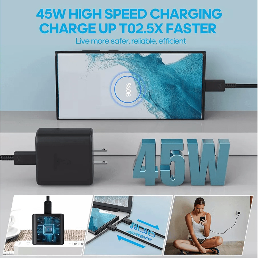 45W USBC Super Fast Wall Charger With 10FT USBC To USBC Cable For Samsung Galaxy S20 S21 Tab S8 Fas 7