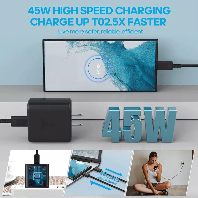 45W USBC Super Fast Wall Charger With 10FT USBC To USBC Cable For Samsung Galaxy S20 S21 Tab S8 Fas 7