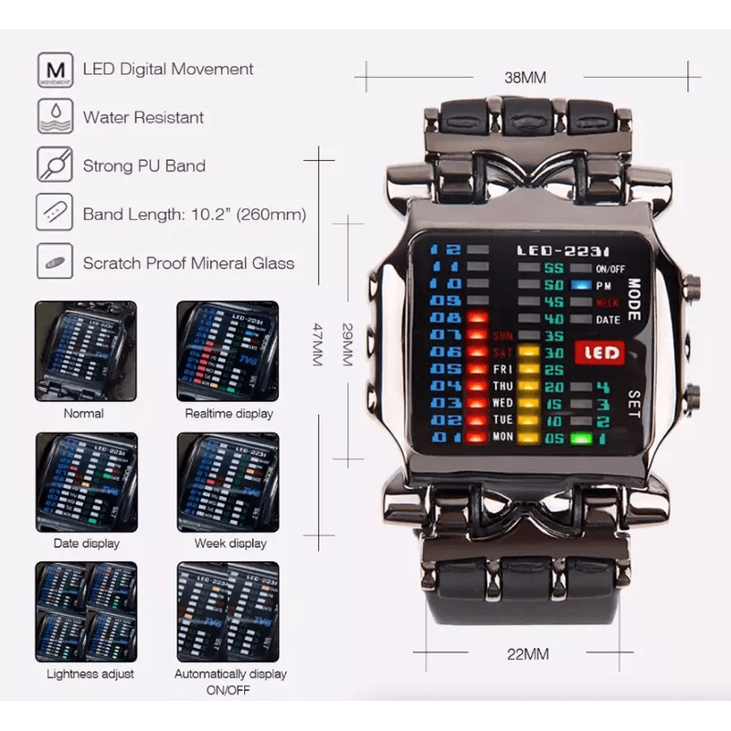 Luxury Mens Digital LED Sports Watch Waterproof Quartz Wristwatch With Date Display 2