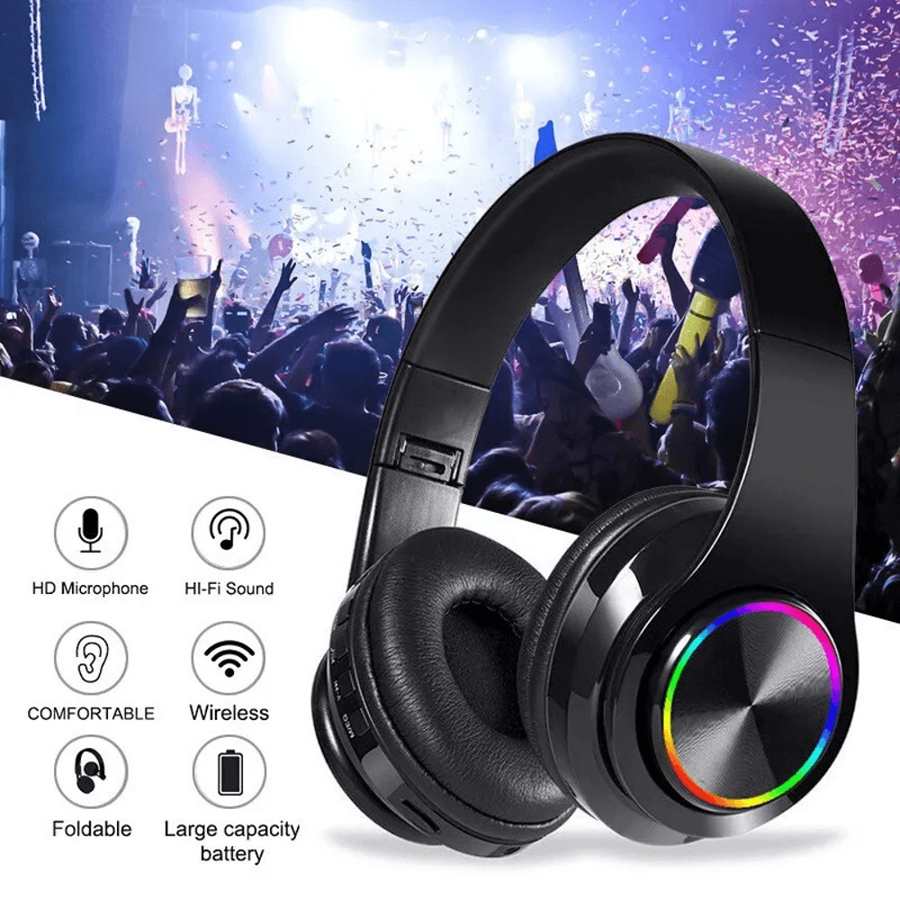 Super Bass Wireless Bluetooth Headphones Foldable Stereo Over Ear Earphones With Mic LED Light For  0