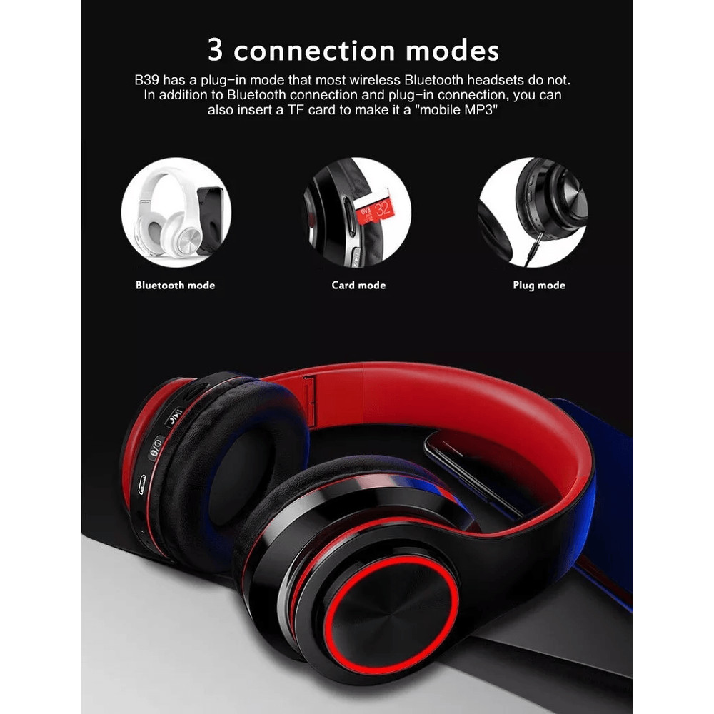 Super Bass Wireless Bluetooth Headphones Foldable Stereo Over Ear Earphones With Mic LED Light For  7