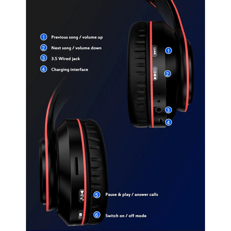 Super Bass Wireless Bluetooth Headphones Foldable Stereo Over Ear Earphones With Mic LED Light For  8