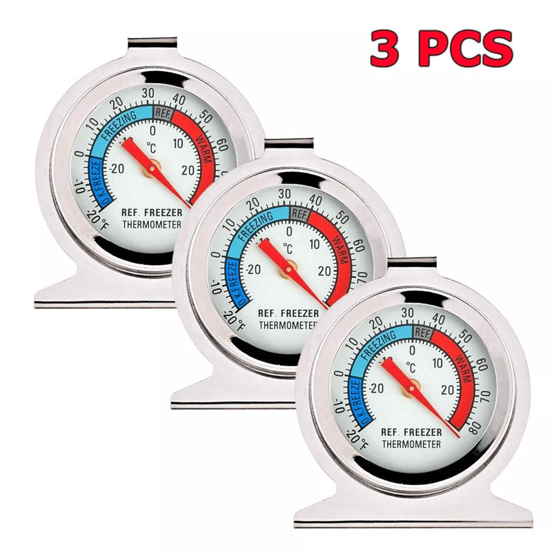 Stainless Steel Refrigerator Freezer Thermometer Dial Type Fridge Temperature Gauge With Hang Stand 5