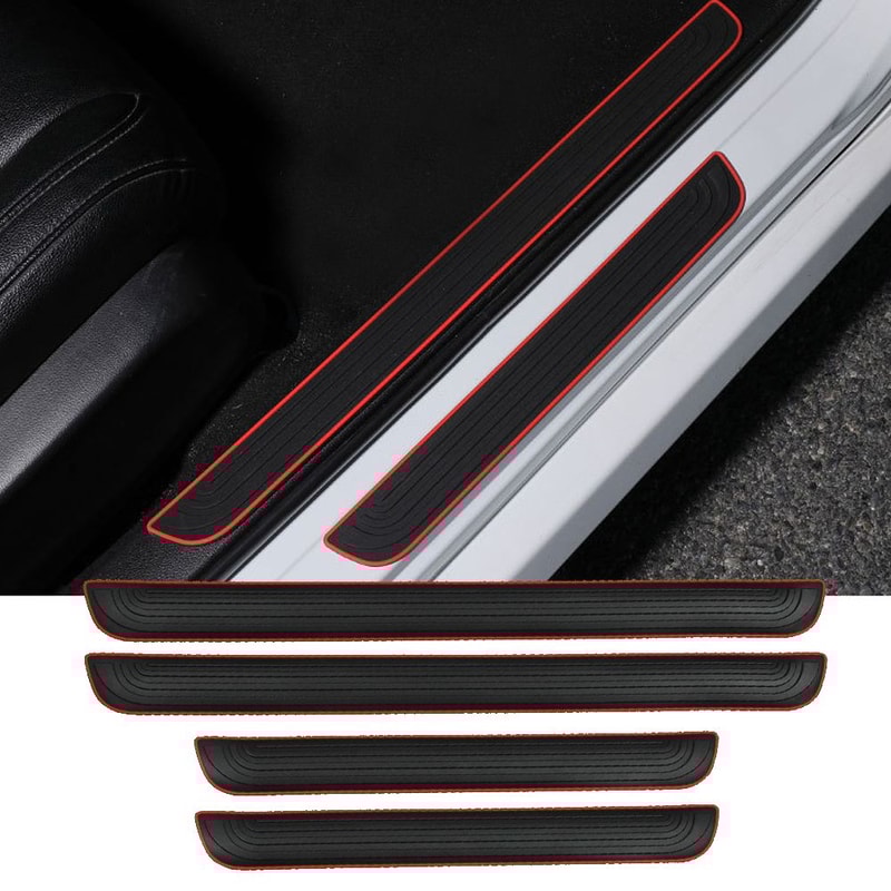 4pcs Rubber Car Door Sill Scuff Covers Black Door Panel Guards Protector Trim Anti Scratch Exterior 2