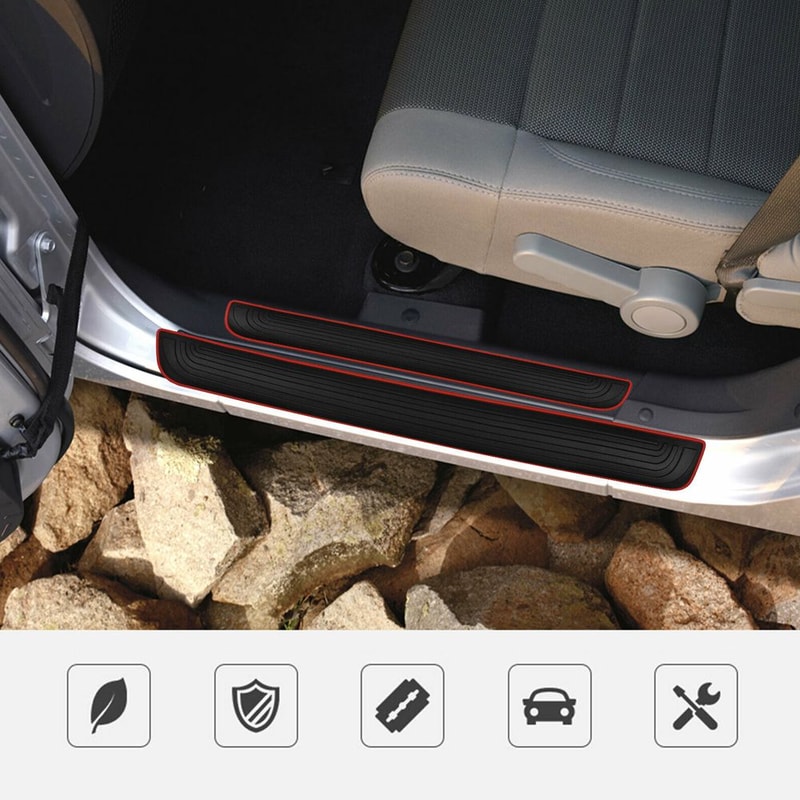 4pcs Rubber Car Door Sill Scuff Covers Black Door Panel Guards Protector Trim Anti Scratch Exterior 6