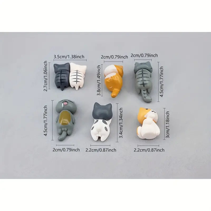6pcs PVC Cartoon Cat Figurines Cute Car Dashboard Decor Plant Pot Screen Edge Decoration