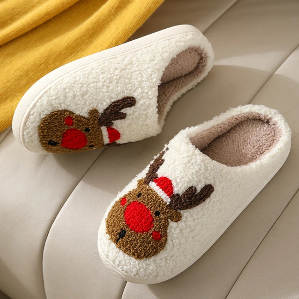 Christmas Deer Slippers Cozy Plush Home NonSlip Slippers For Men Women Fuzzy Winter Indoor Slides 2