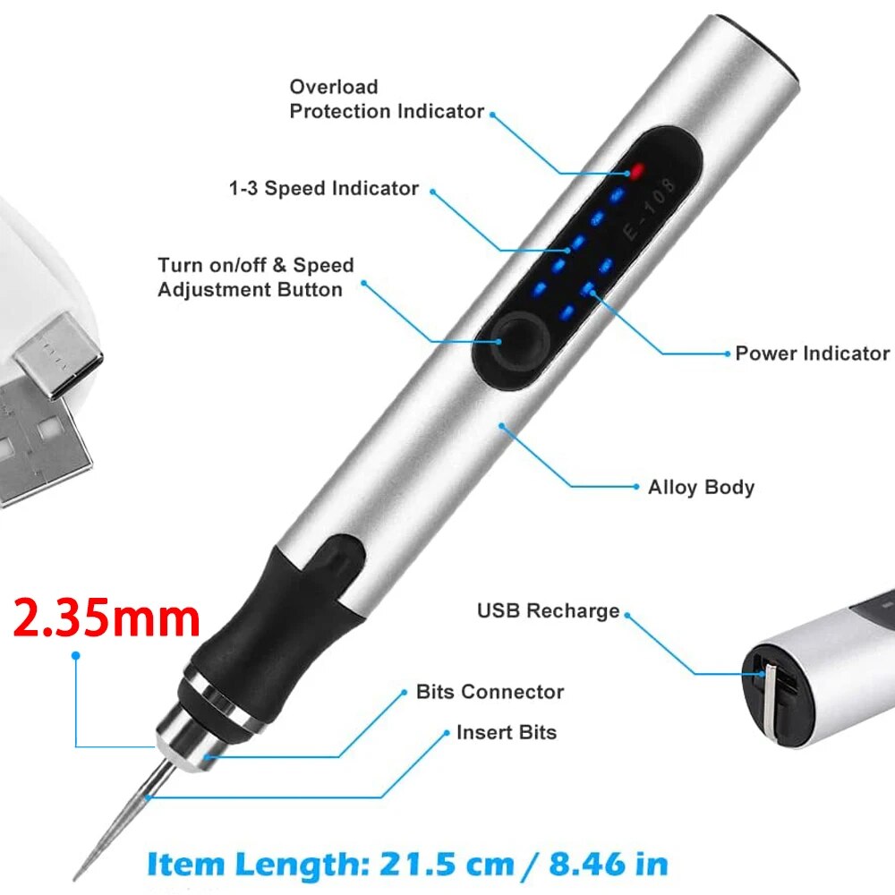USB Cordless Rotary Tool Kit Wireless Engraving Pen For Woodworking Jewelry Metal Glass DIY Projec 2