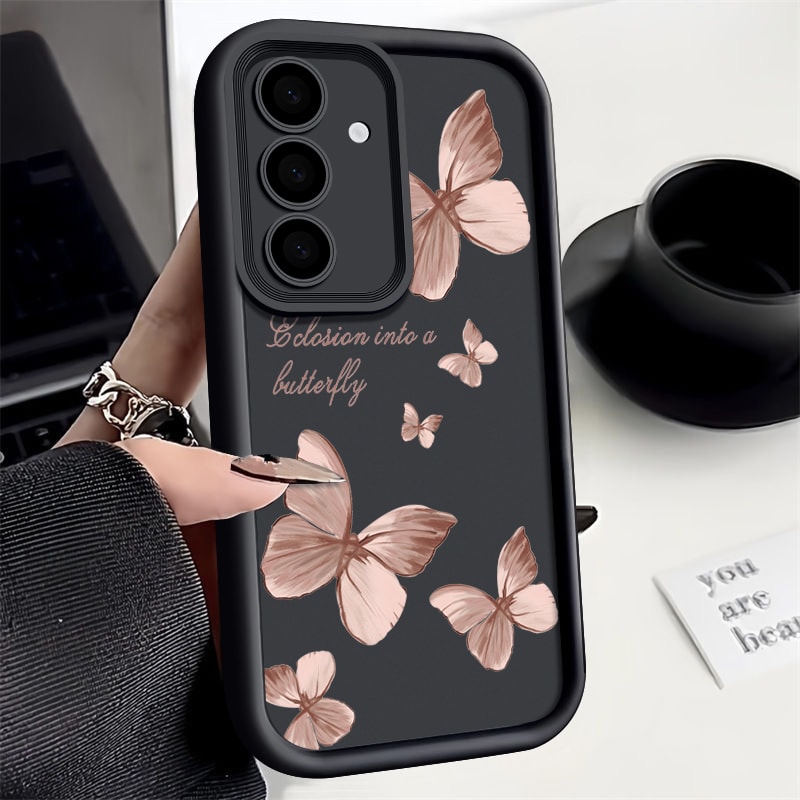 Trendy Gold Butterfly TPU Phone Case Stylish Protective Cover for Samsung Galaxy