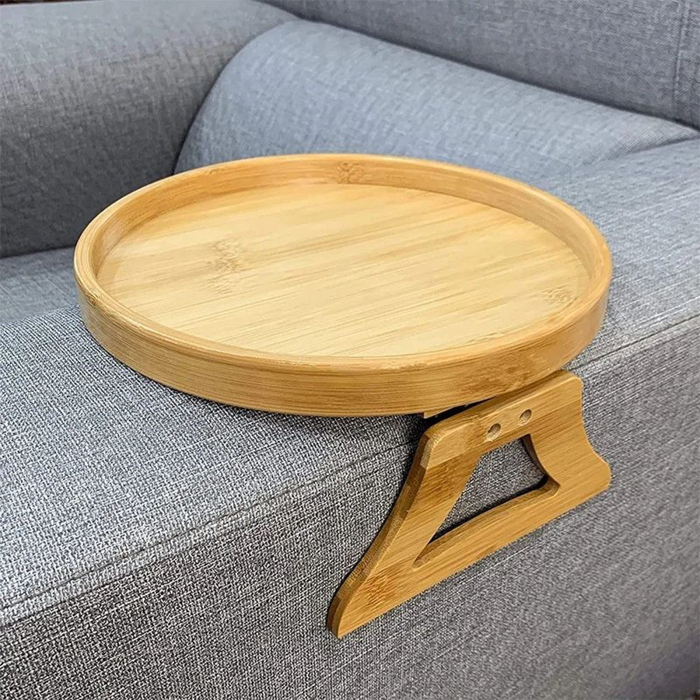 Natural Wooden Sofa Armrest ClipOn Tray  Practical TV Snack Table For Remote Control Coffee And Sna 0